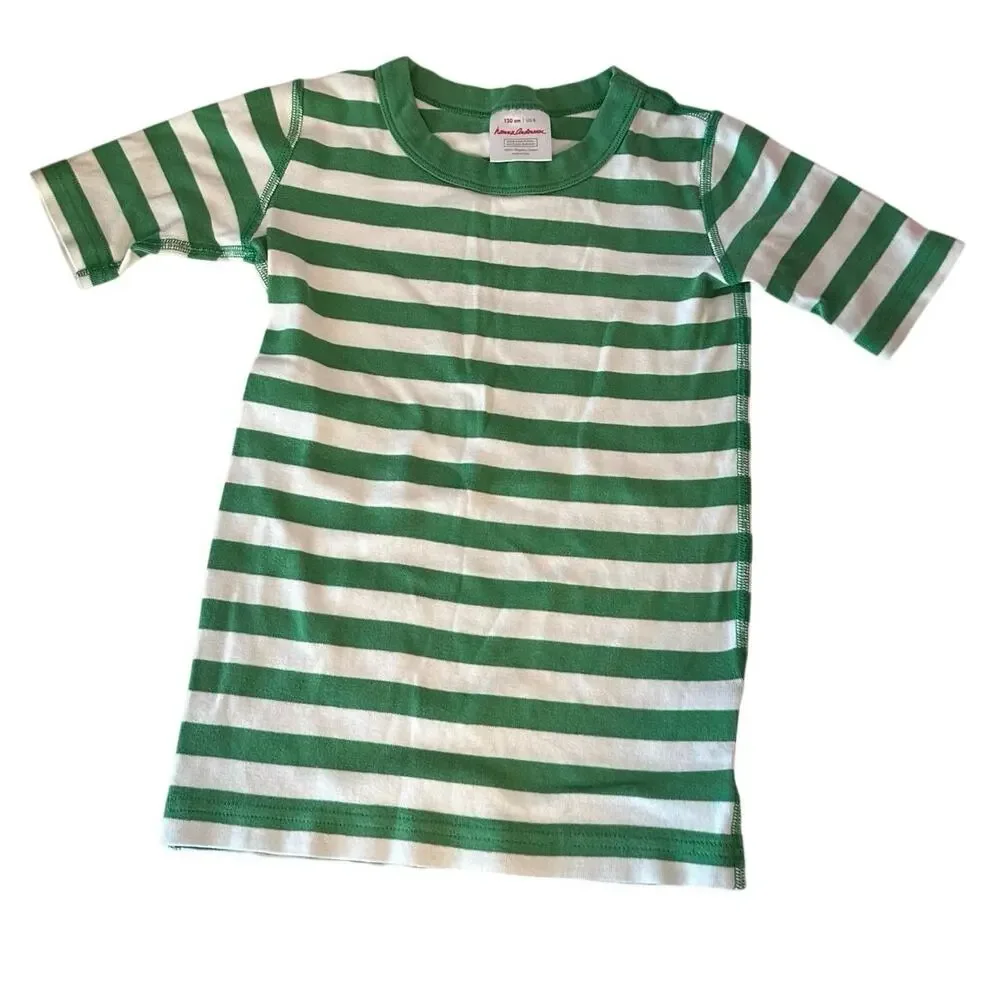 Hanna Andersson Girl’s Striped Short Sleeve John Pajama‎ Top Size 8 130cm Green